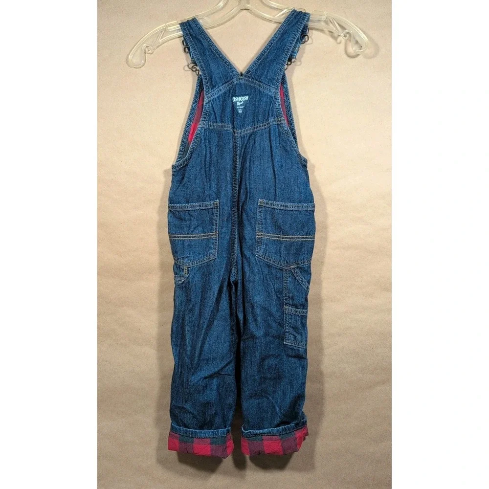OshKosh B'gosh Kids 4t Denim Vestbak Jeans Overalls Plaid‎ Cotton Lined